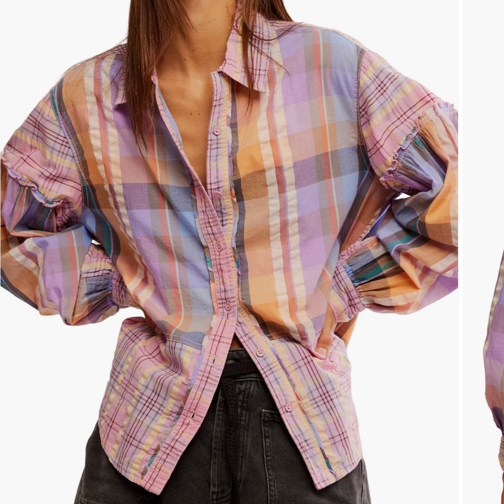 Free People Madras Dreams BOXY Button up Shirt